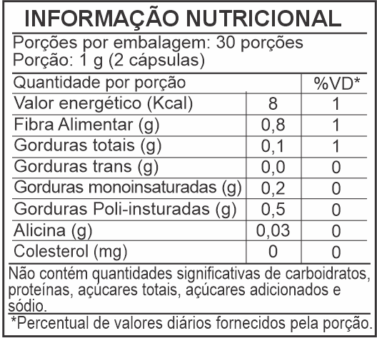 Informação Nutricional - OLEO ALHO